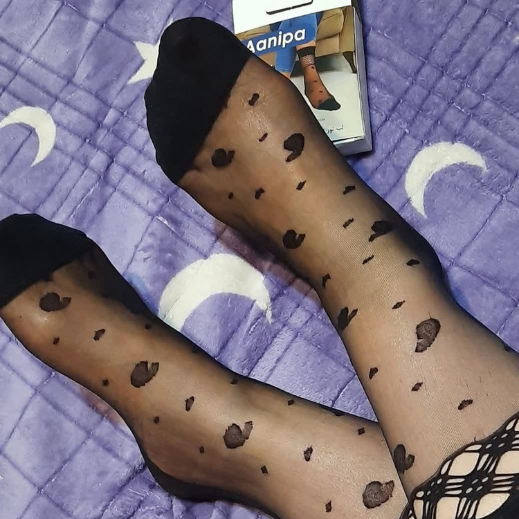 جوراب مچی یک جفتی طرحدار miss Lee ضدالرژی4 طرح کفدار مشکی